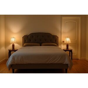 Pair Vintage Capiz Shell Table Lamps Wood Brass Base MCM Coastal Boho 70s modern